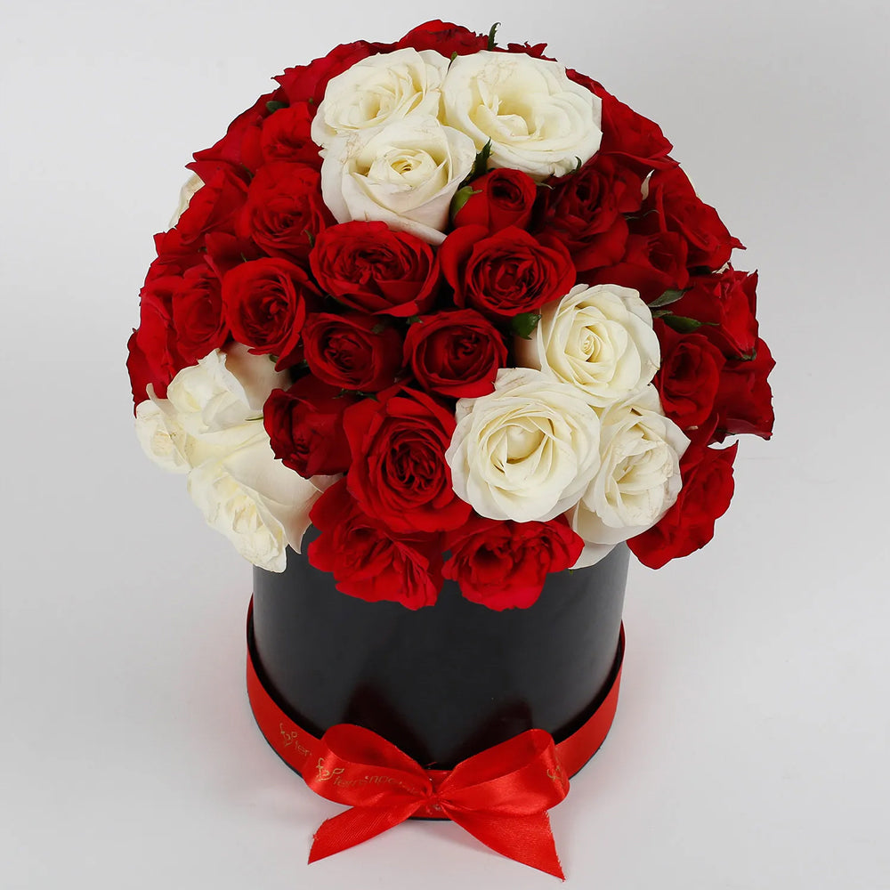 White & Red Roses Box Arrangement