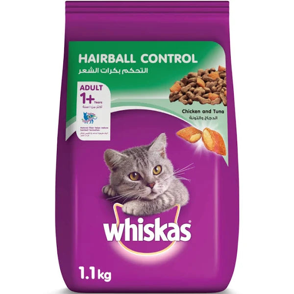 Whiskas Chicken & Tuna Hairball Control Dry Food Bag of 1.1kg