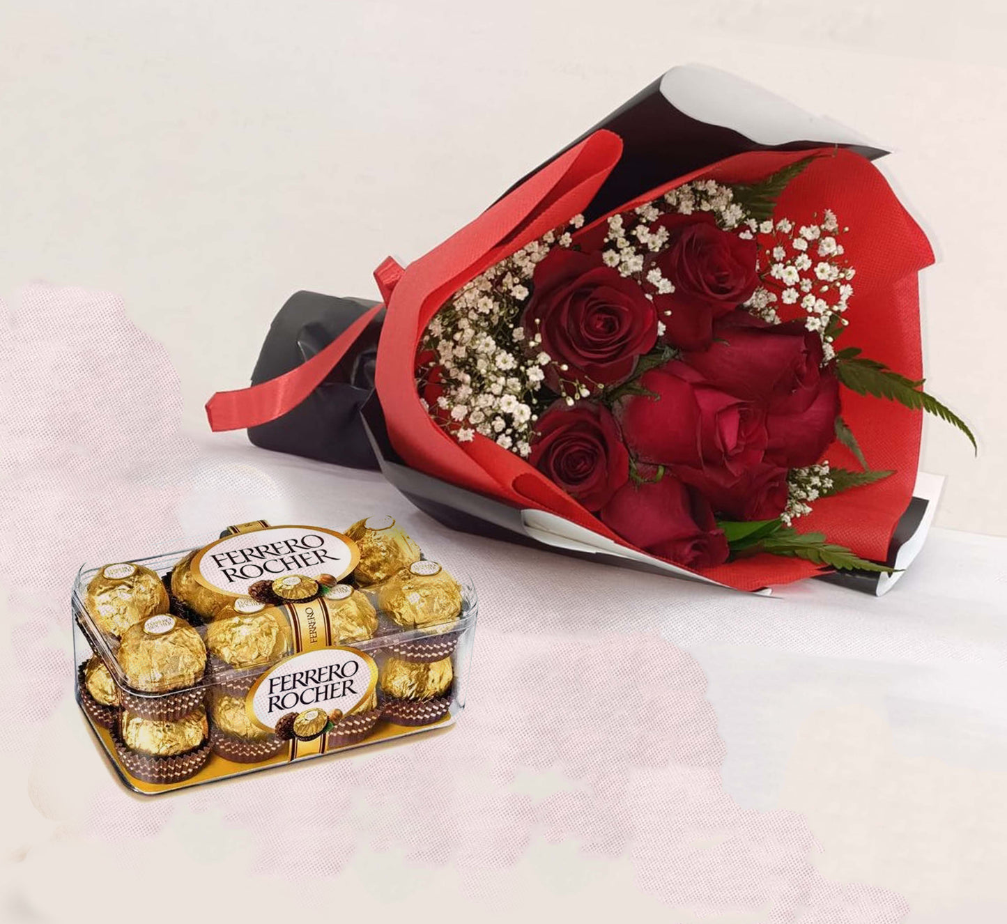 6 Roses Bouquet And Chocolates - Combo