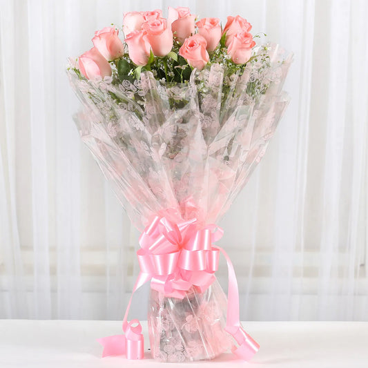 Friendship Day - Splendid 12 Pink Roses Bouquet
