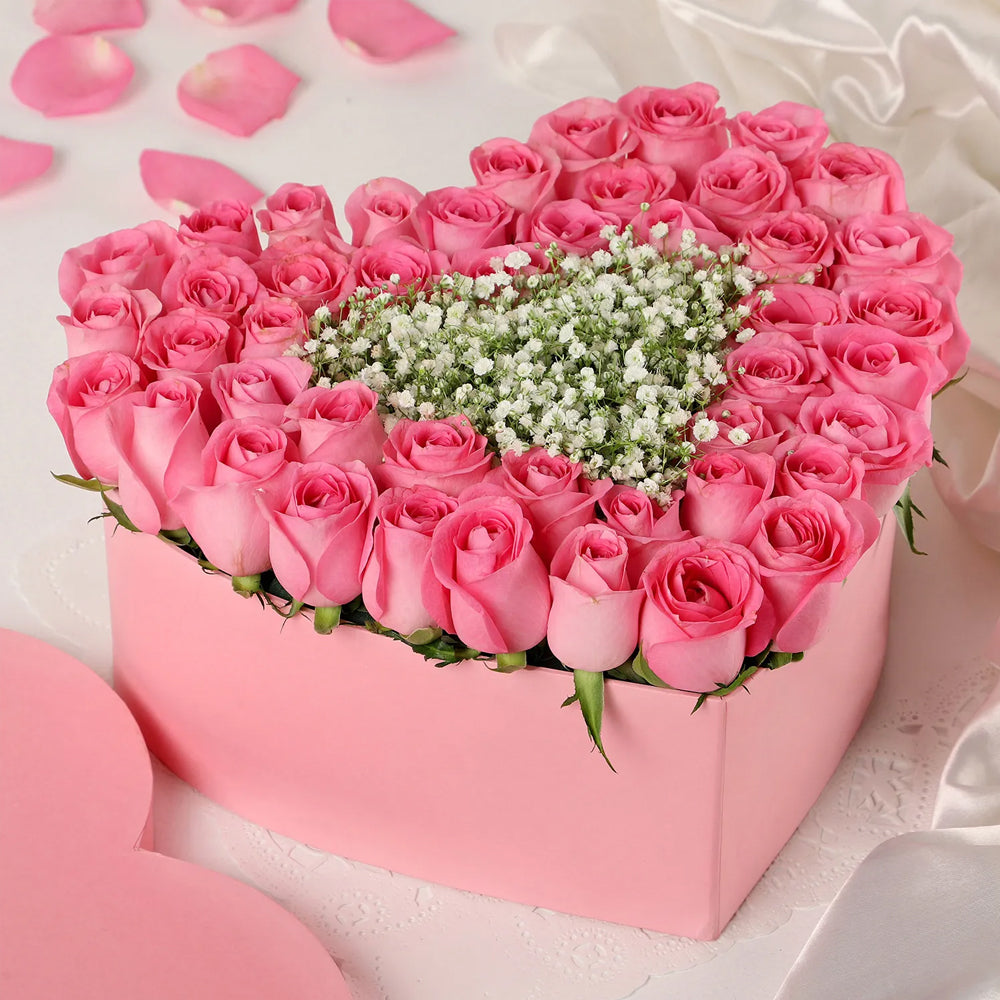 Womens Day Special - Pink Roses Heart Pink Box