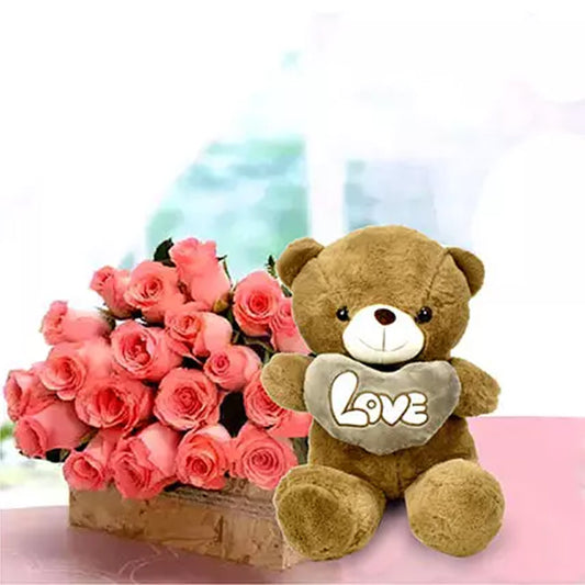 Valentine Special Bouquet And Teddy