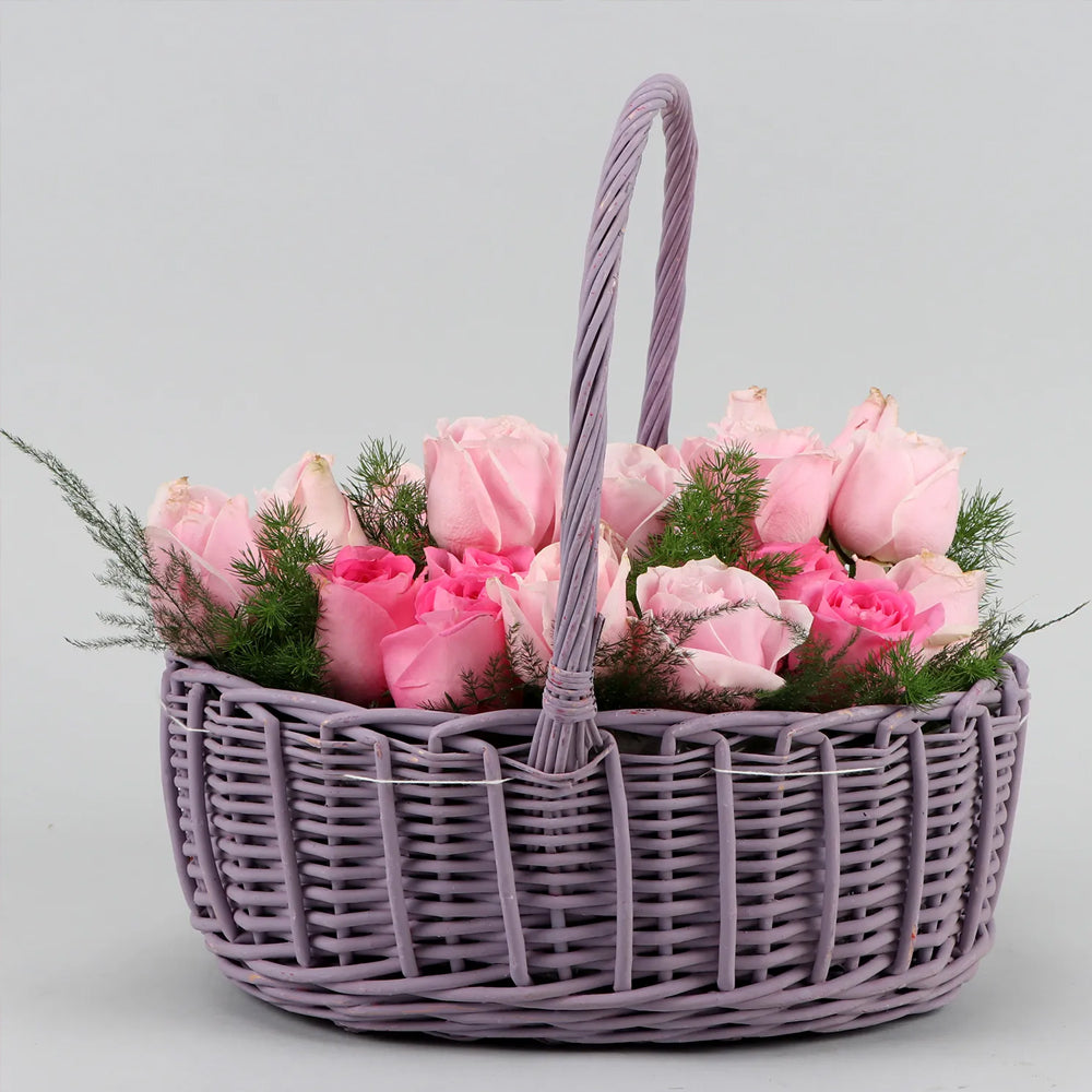 Womens Day Special - Ema & Aqua Roses In Handle Basket