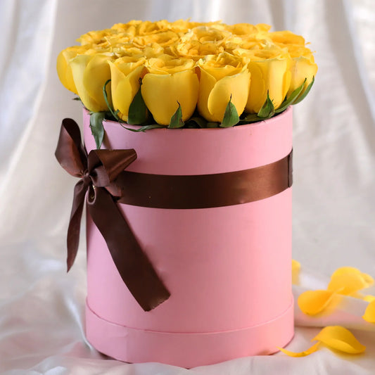 Mother's Day - Radiant 22 Yellow Roses Pink Box