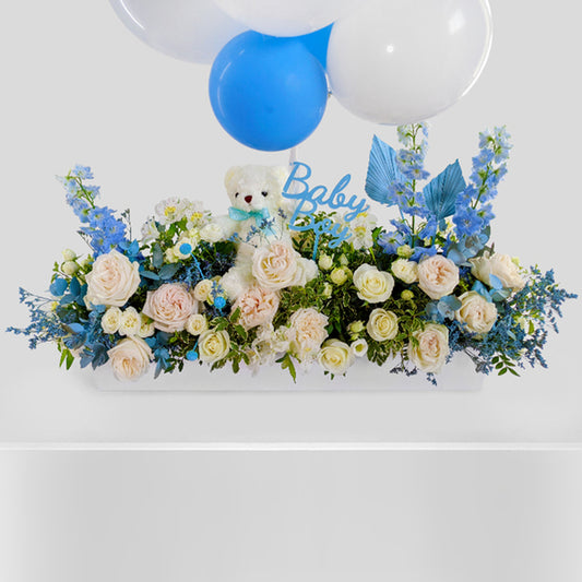 Fresh Flower Box - Graceful Purity - Baby Boy Flower Box Package