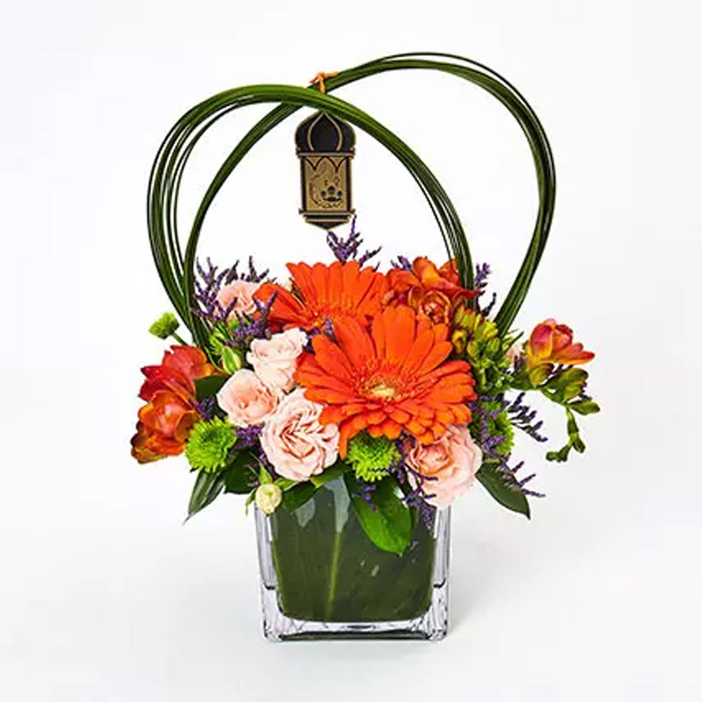 Eid Al Fitr -  Ramadan Special Mixed Flowers In Glass Vase