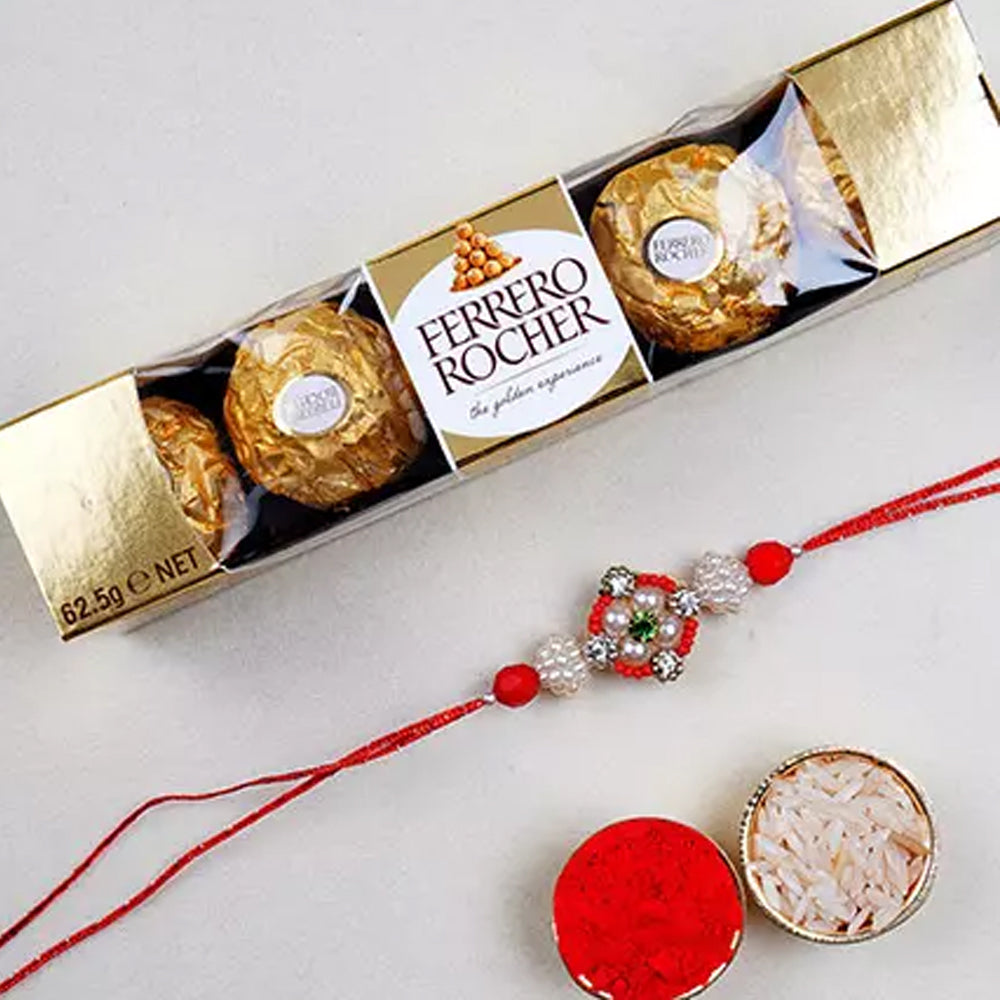 Rakhi - Appealing Floral Rakhi and 6 Pcs Ferrero Rocher