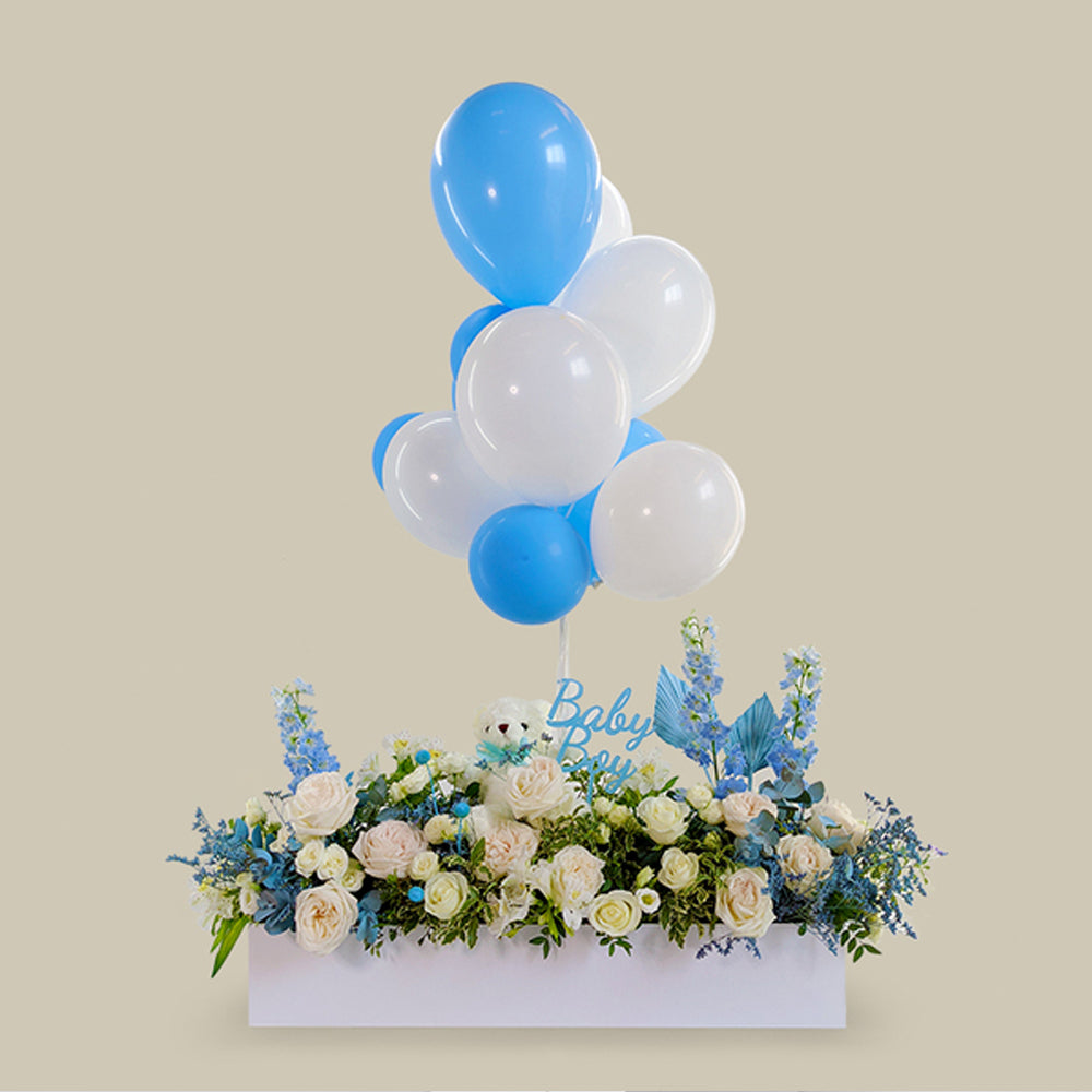 Fresh Flower Box - Graceful Purity - Baby Boy Flower Box Package