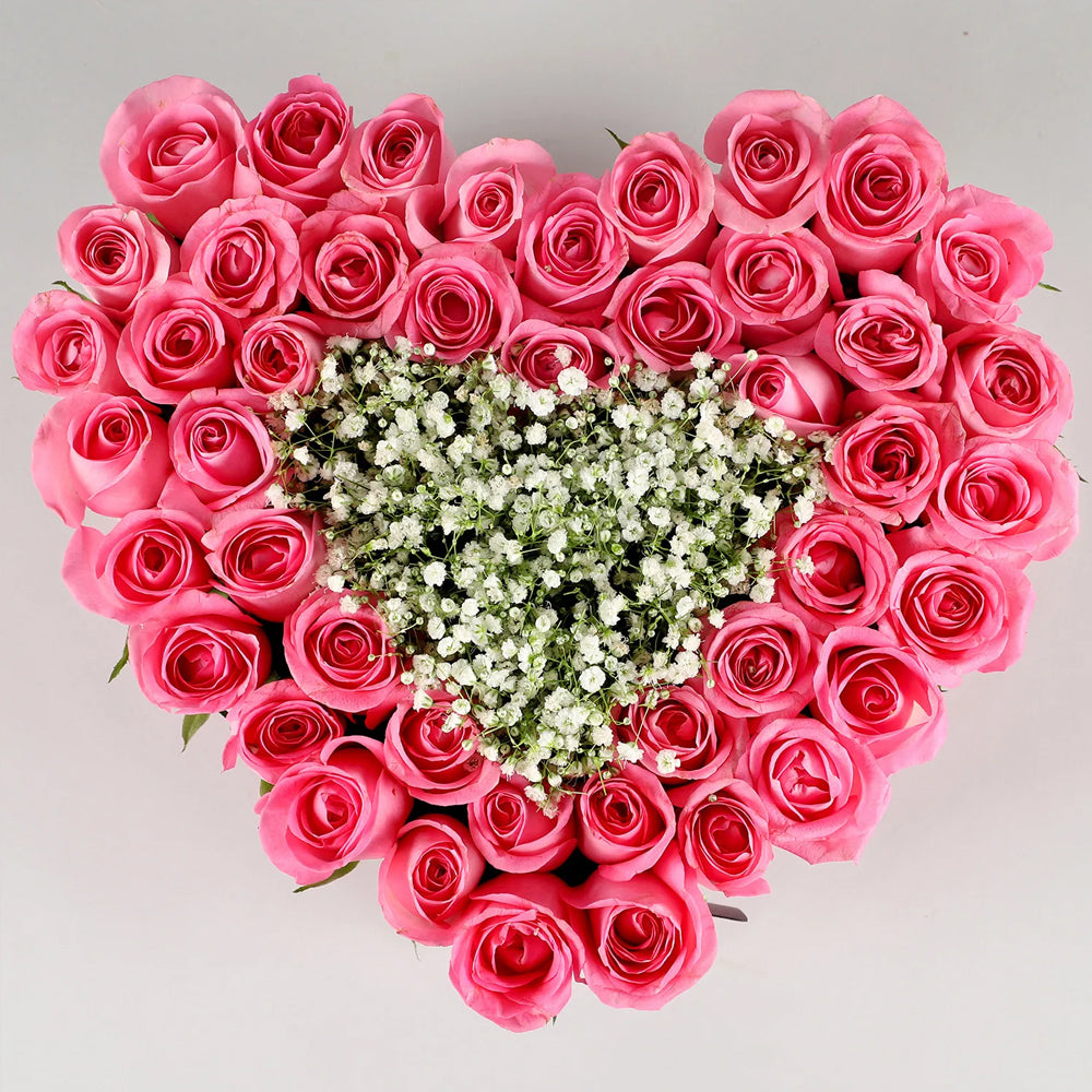 Womens Day Special - Pink Roses Heart Pink Box
