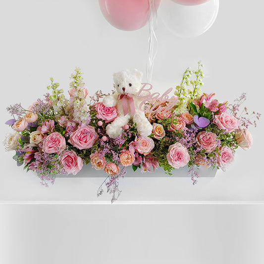 Fresh Flower Box - Graceful Purity - Baby Girl Flower Box Package