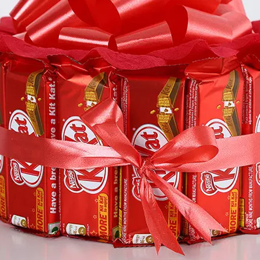 Kitkat Chocolates Tower with golden & Red Art( 2 Layer ) - A Perfect Gifter