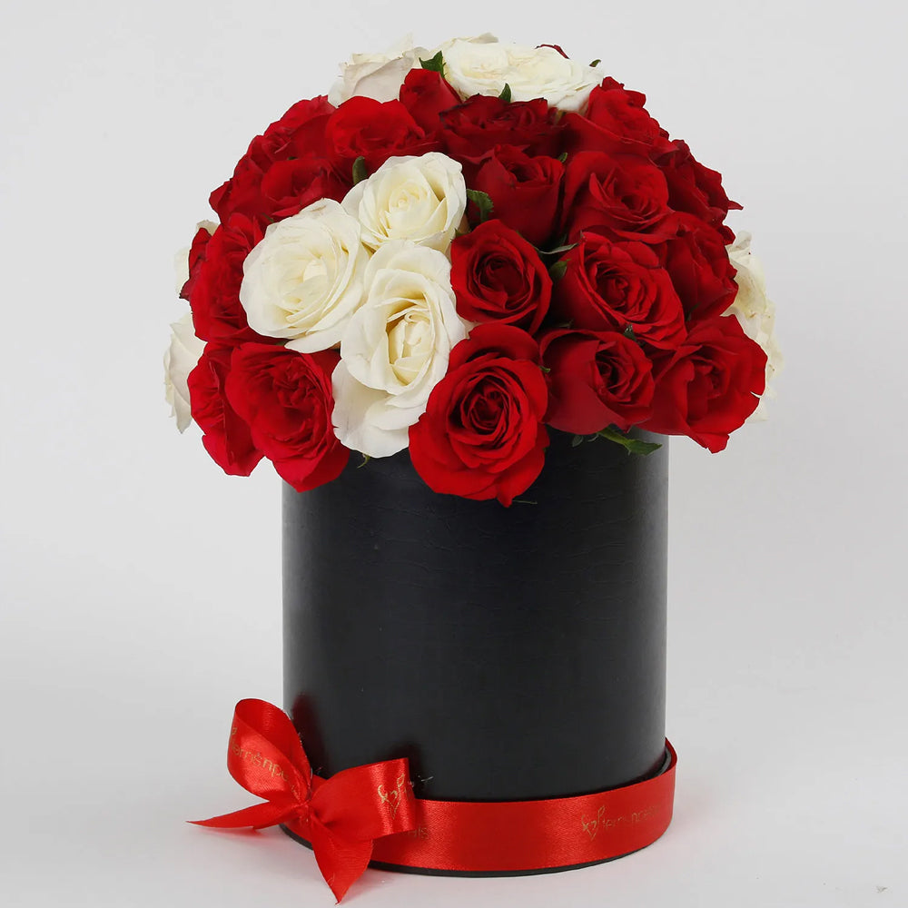 Womens Day Special - 8th March - White & Red Roses Box Arrangement