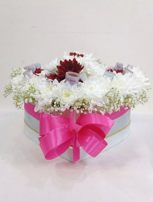 Blissful Mixed Flowers Pink Heart Shaped Box