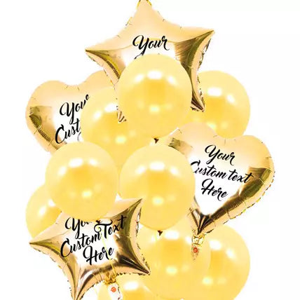 Heart n Star Shaped Customized Text Golden Balloons