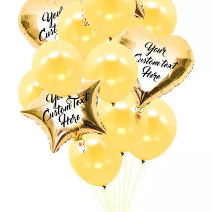 Heart n Star Shaped Customized Text Golden Balloons